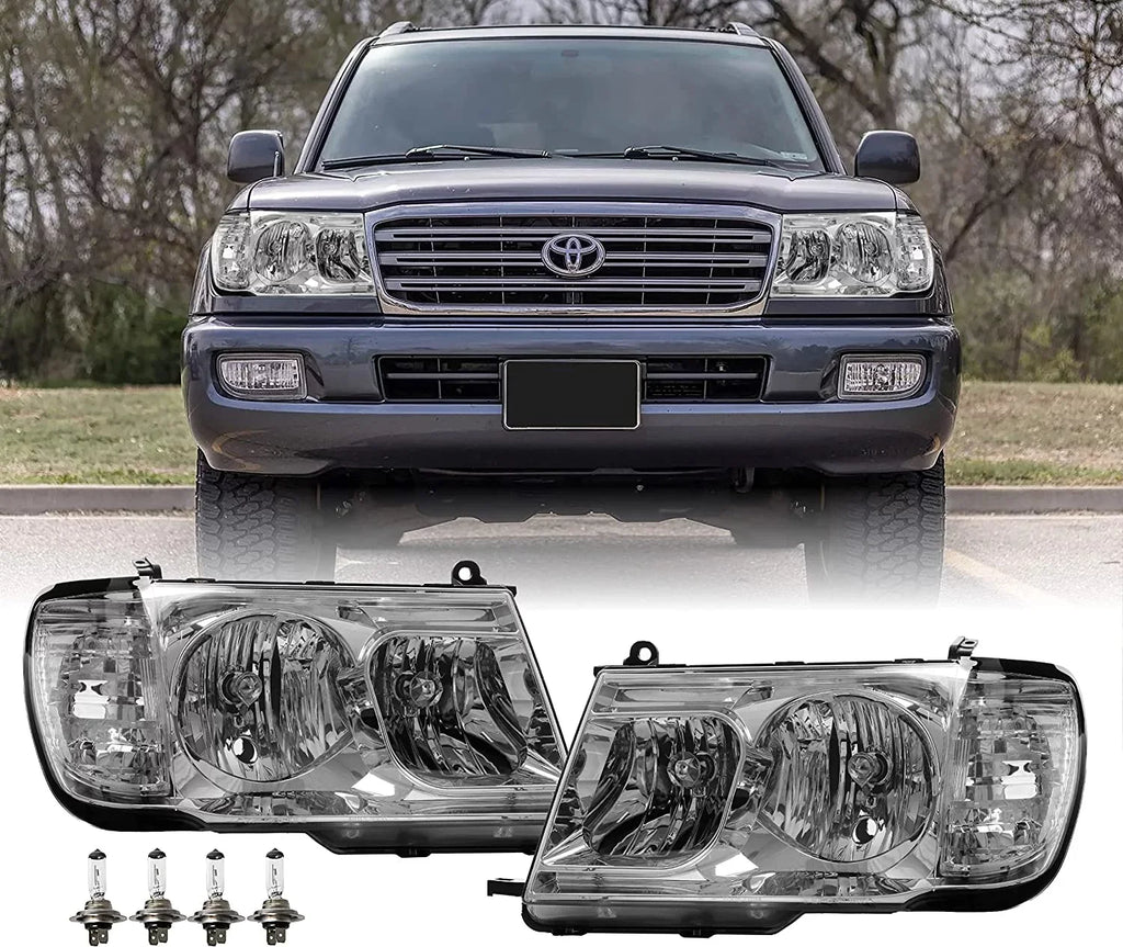 USR DEPO FJ100 Headlights - Headlamps Set (Left + Right) Compatible with 1998-2005 Toyota Land Cruiser FJ 100 (Euro Style with Clear Corner ONE Piece Design)