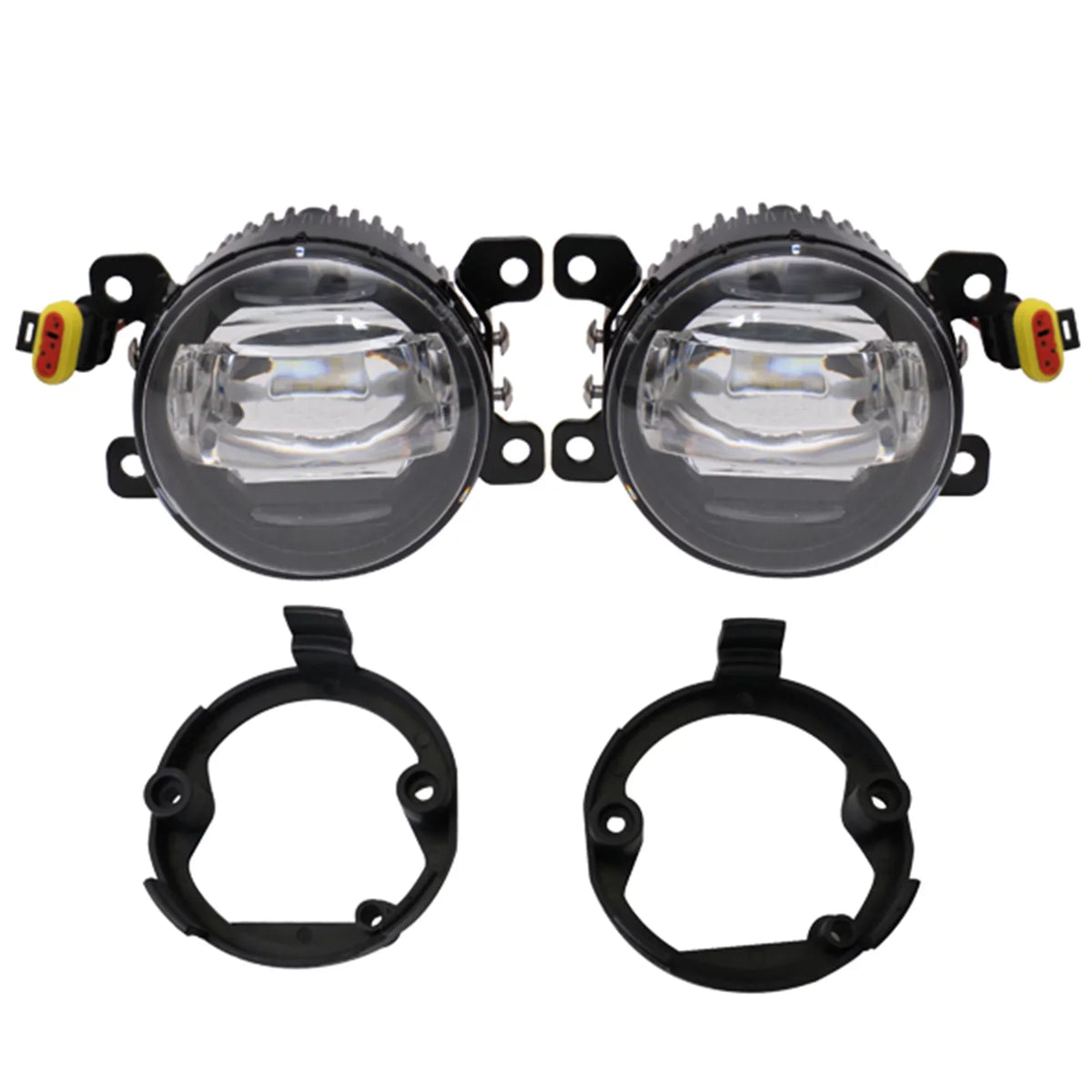 Ikon Motorsports Compatible with Ford Mustang, Ford Focus, Ford Taurus X, Ford Transit Connect; Lincoln LS & Navigator Front LED Fog Lamp Foglight Pair LH RH Clear Lens W/ Wire Harness