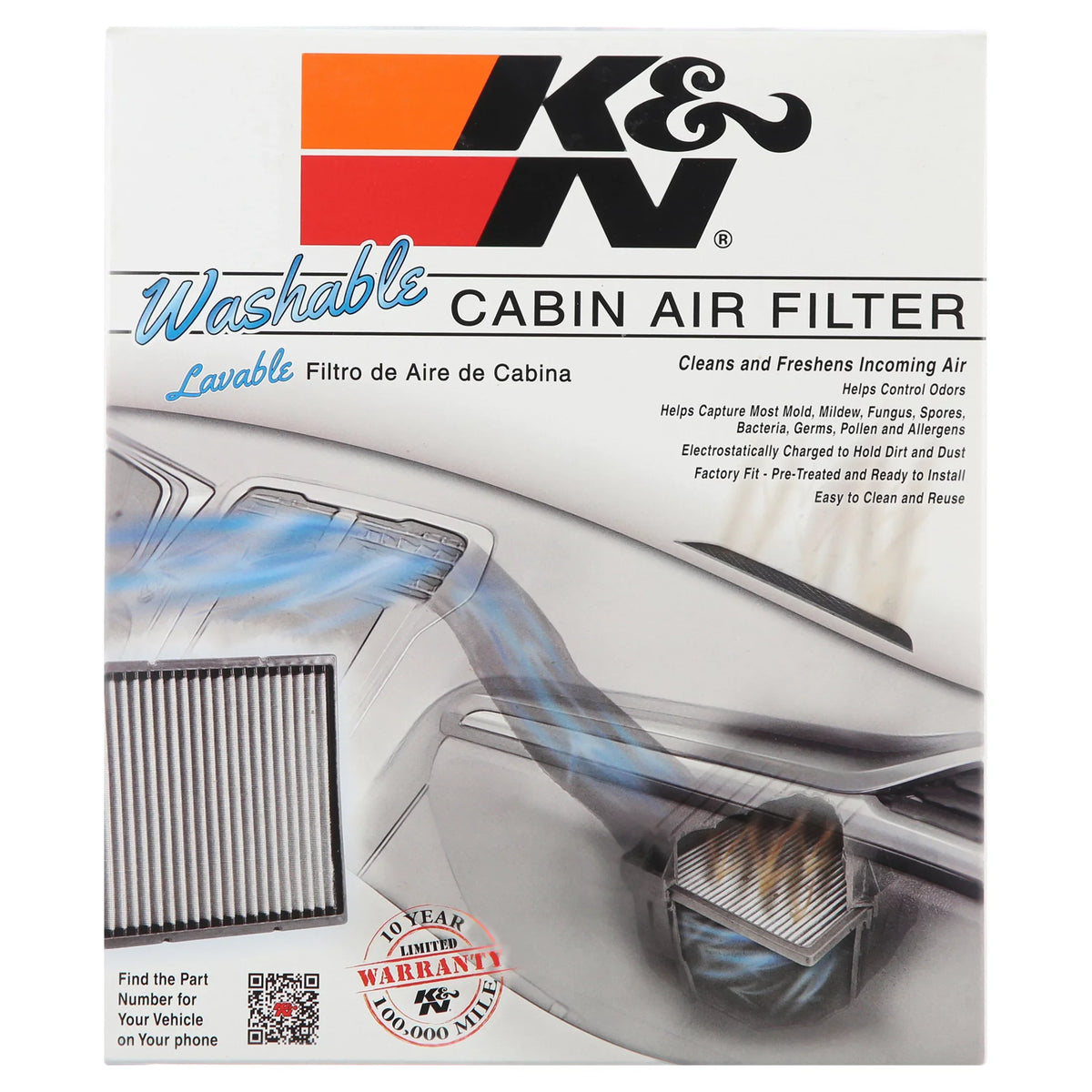 K&N VF2010 Washable & Reusable Cabin Air Filter Cleans and Freshens Incoming Air for your Hyundai, Kia Fits select: 2006-2010 HYUNDAI SONATA, 2011-2012 HYUNDAI SANTA FE