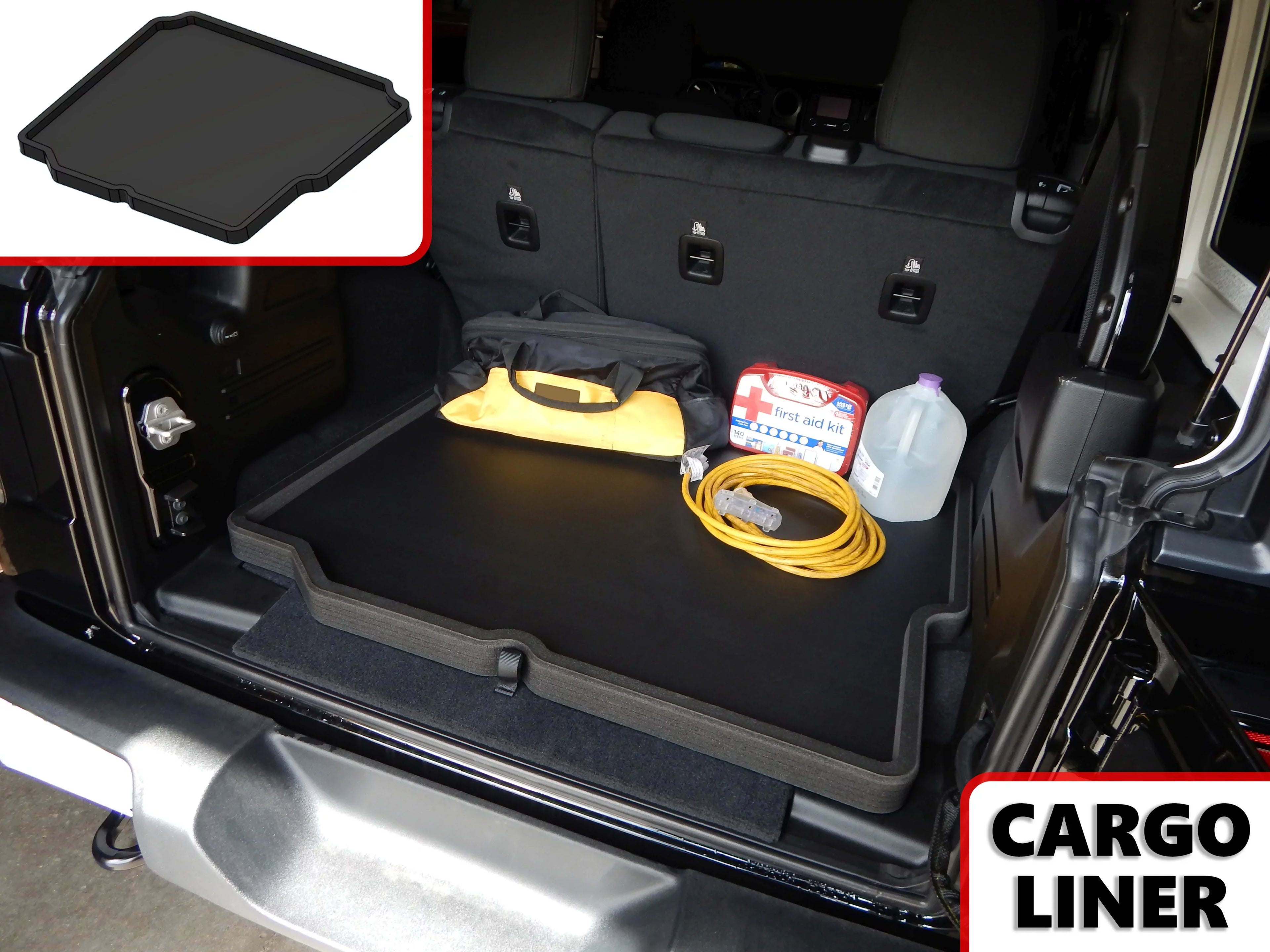 Red Hound Auto Cargo Trunk Mat Liner Tray Custom Fit Floor Black Foam Compatible with Jeep Wrangler Unlimited 4-Door 2018-2019 (JL) Without Subwoofer - Anti-Rattle Waterproof Protector