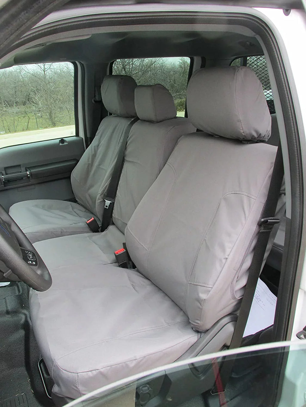 F486 2014 Ford F150 & 2015-2021 F250-F550 Front 40/20/40 Split Seat with Opening Center Console and Opening 20 Section Seat Bottom in Gray Twill