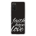 DistinctInk Clear Shockproof Hybrid Case for Galaxy S20 PLUS / 5G (6.7" Screen) - TPU Bumper, Acrylic Back, Tempered Glass Screen Protector - Faith / Hope / Love - Black & White - Christ
