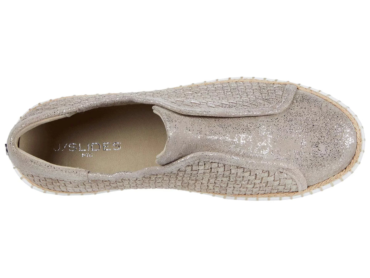 J SLIDES Womens Gold Padded Logo Hardware Woven Goring Kayla Round Toe Platform Slip On Leather Sneakers Shoes 10 M