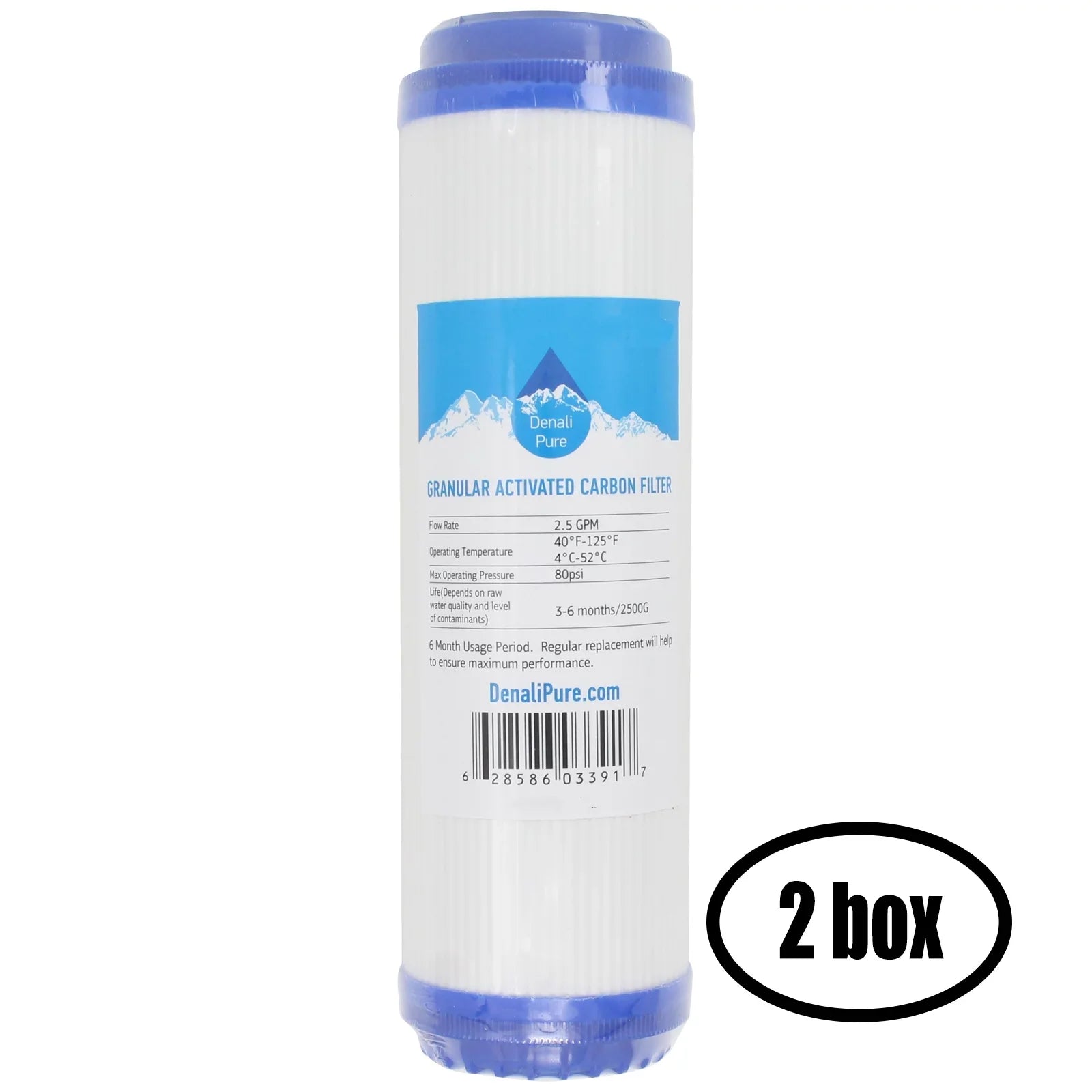 2 Boxes of Replacement for H2O Distributors H2O-UCF-01 Granular Activated Carbon Filter - Universal 10-inch Cartridge for H2O Distributors Single Stage Under Sink System - Denali Pure Brand