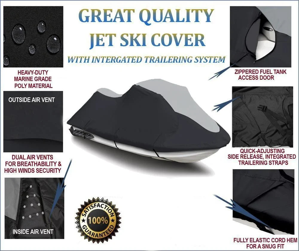 SUPER HEAVY-DUTY Jet Ski PWC Cover Compatible for Tiger Shark Montego Daytona 1994-1997 TOP OF THE LINE 2 Seater 111"