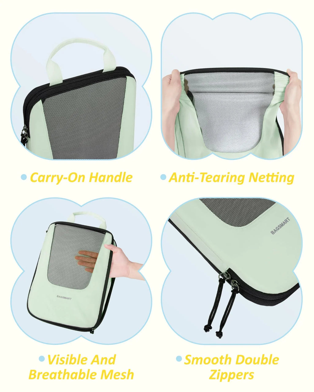 BAGSMART Packing Cubes for Travel, Compression Expandable 6 Pcs Luggage Packing Organizers Foldable Lightweight Suitcase Storage Bags for Travel Accessories, Green