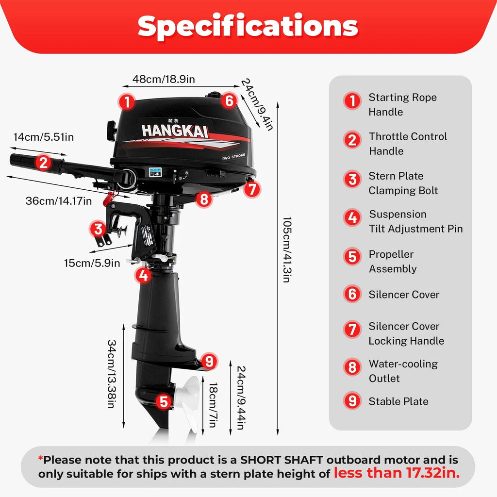 CNCEST Outboard Motor 6 Hp 2-Stroke Inflatable Fishing Boat Motor Engine Water Cooling System