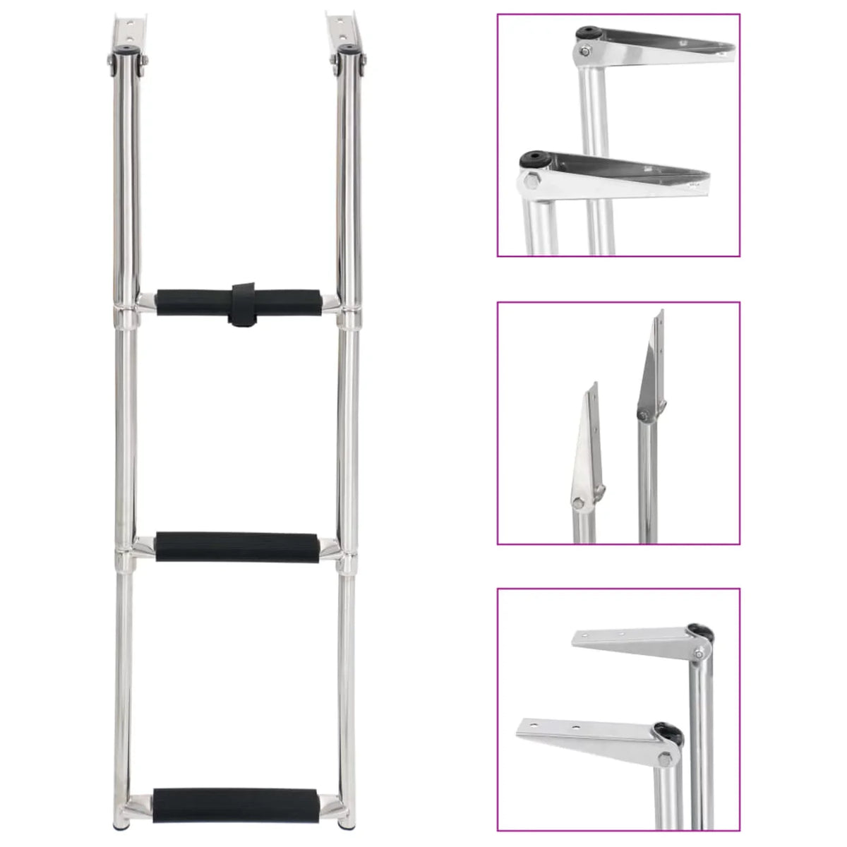 Dcenta 3  Folding Boarding Ladder Stainless Steel Non-Slip Telescopic Ladder for Swimming Pool, Boat and Mounting Platform