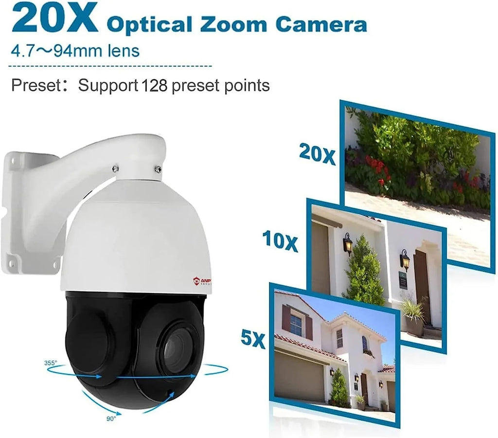 Anpviz 6MP PoE PTZ IP Surveillance Camera 20X Optical Zoom, PTZ IP Security Camera Outdoor Indoor with Mic/Audio, Person Vehicle Detection, IR Night Vision, Metal, Pan 360°/Tilt 90°, IP66 Waterproof