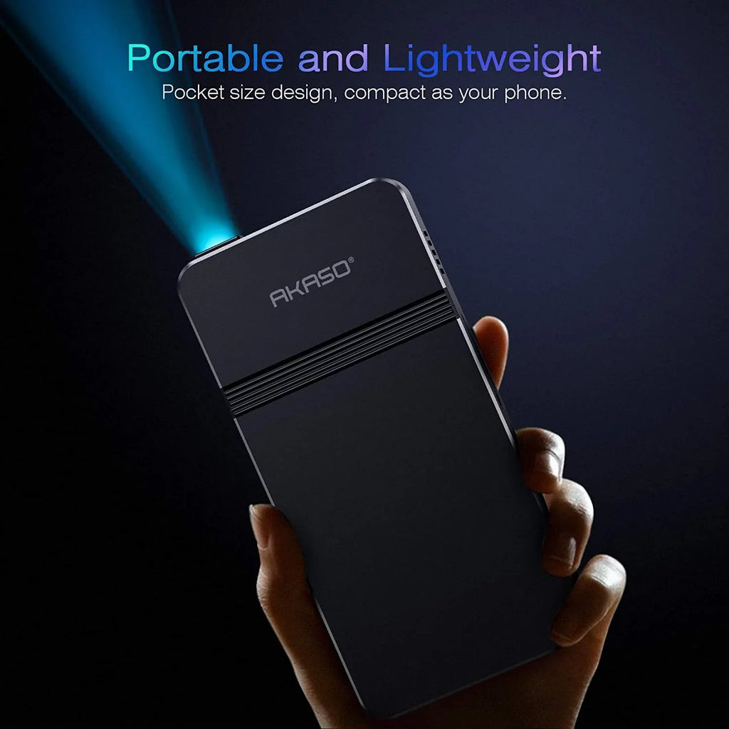 AKASO Mini Projector, Pocket-Sized DLP Portable Projector, 1080P Cookie Projector, Support HDMI WiFI Built-in Rechargeable Battery Stereo Speakers and Remote Control Movie Projector
