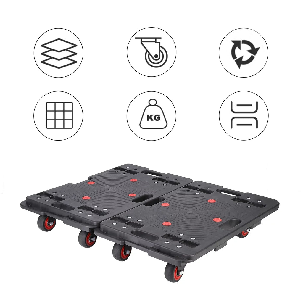 Homhougo—2PCS Portable Folding Hand Truck 330 Lbs Capacity 4 Rotate Wheels Transport Trolley Luggage Cart for Home Office Travel Black 2pcs