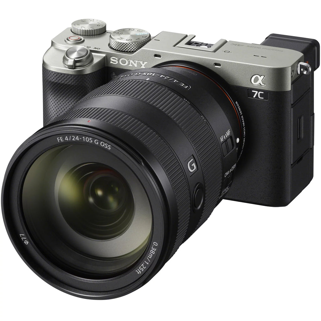 Sony a7C Mirrorless Full Frame Camera Body with Sony FE 24-105mm F4 G OSS Zoom Lens SEL24105G Silver ILCE7C/S Bundle with Deco Gear Photography Backpack Case , Software and Accessories