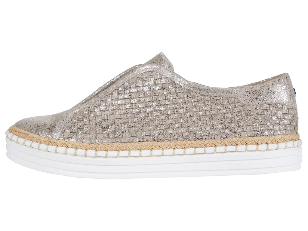 J SLIDES Womens Gold Padded Logo Hardware Woven Goring Kayla Round Toe Platform Slip On Leather Sneakers Shoes 10 M