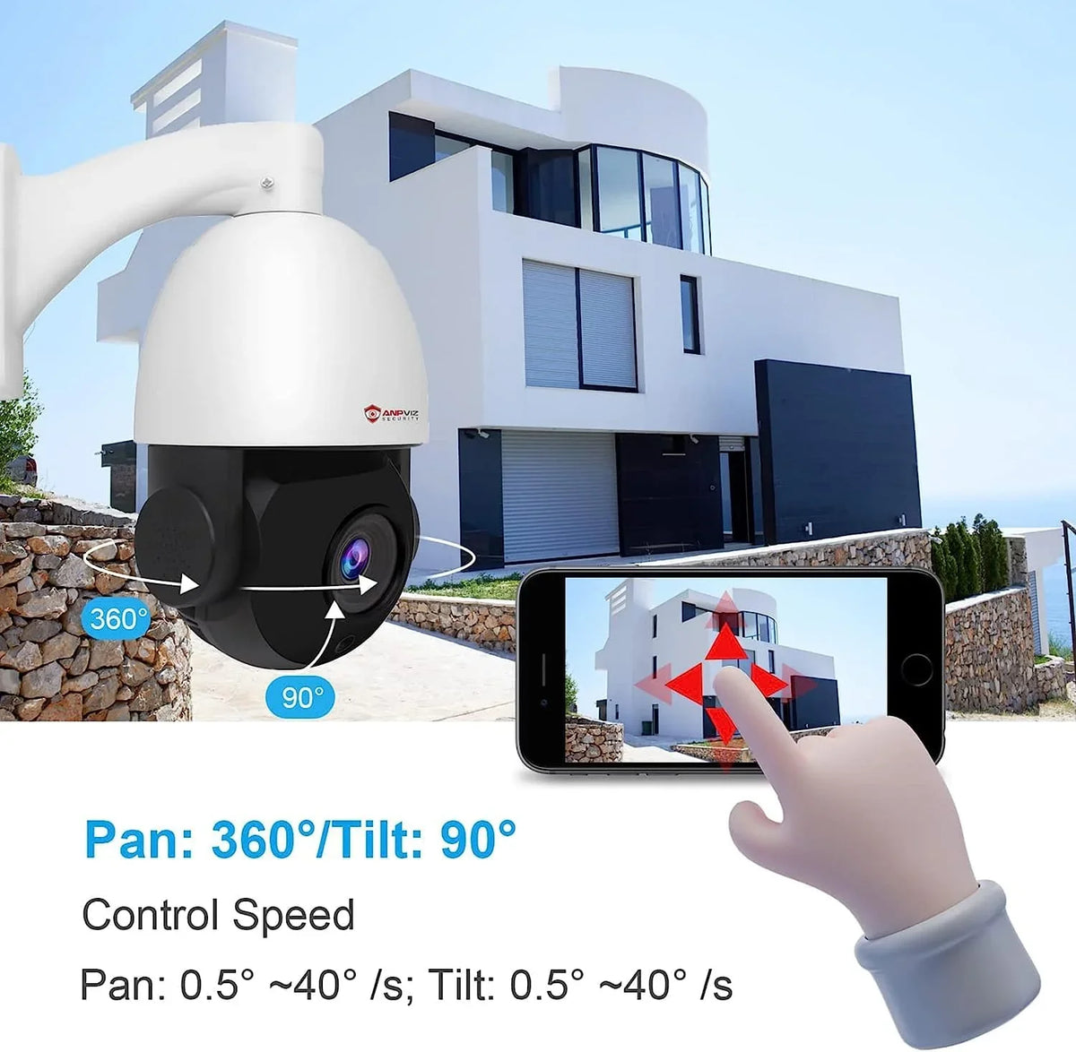 Anpviz 6MP PoE PTZ IP Surveillance Camera 20X Optical Zoom, PTZ IP Security Camera Outdoor Indoor with Mic/Audio, Person Vehicle Detection, IR Night Vision, Metal, Pan 360°/Tilt 90°, IP66 Waterproof