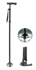 Folding Walking Cane with 8 LED Lights - Adjustable Height for Men, Women, Seniors - Self Standing Folding Posture Support Cane, Portable Collapsible Cane, Comfortable and Lightweight