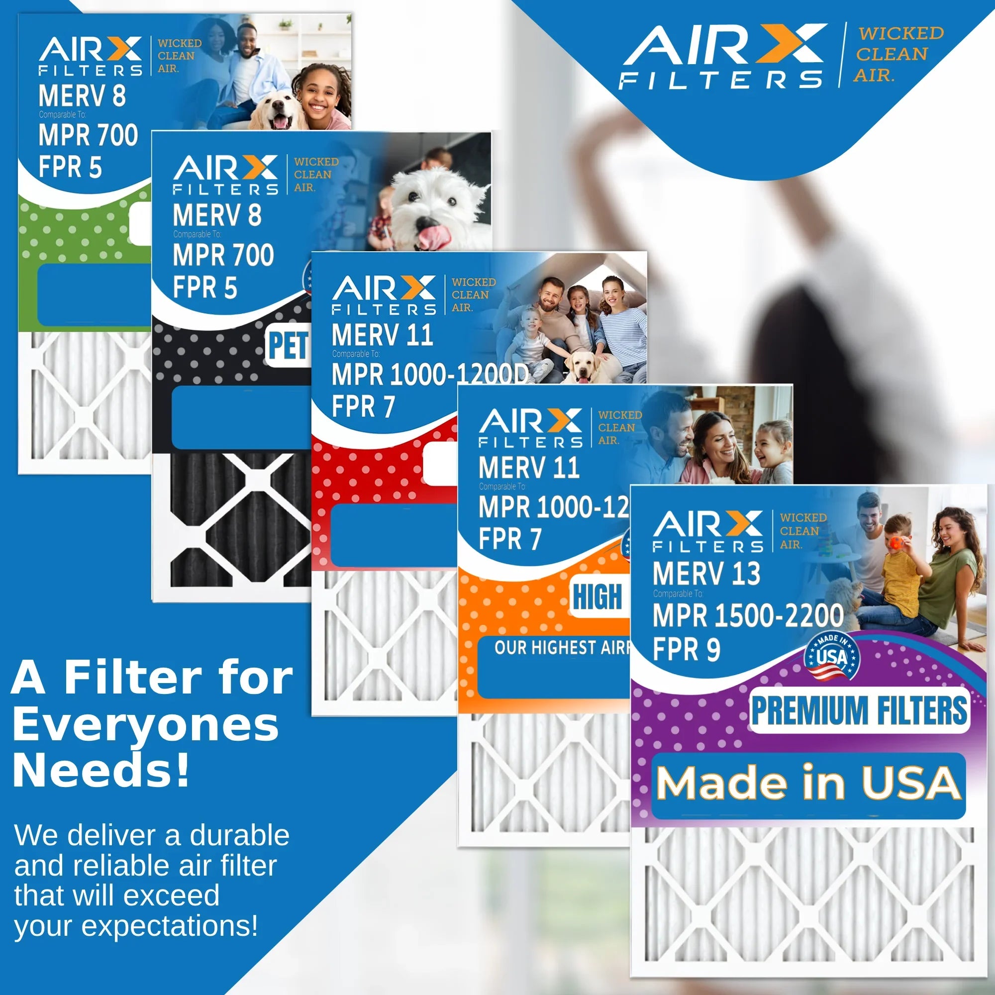 16x16x1 Air Filter MERV 11 Comparable to MPR 1000, MPR 1200 & FPR 7 Electrostatic Pleated Air Conditioner Filter 6 Pack HVAC Premium USA Made 16x16x1 Furnace Filters by AIRX FILTERS WICKED CLEAN AIR.