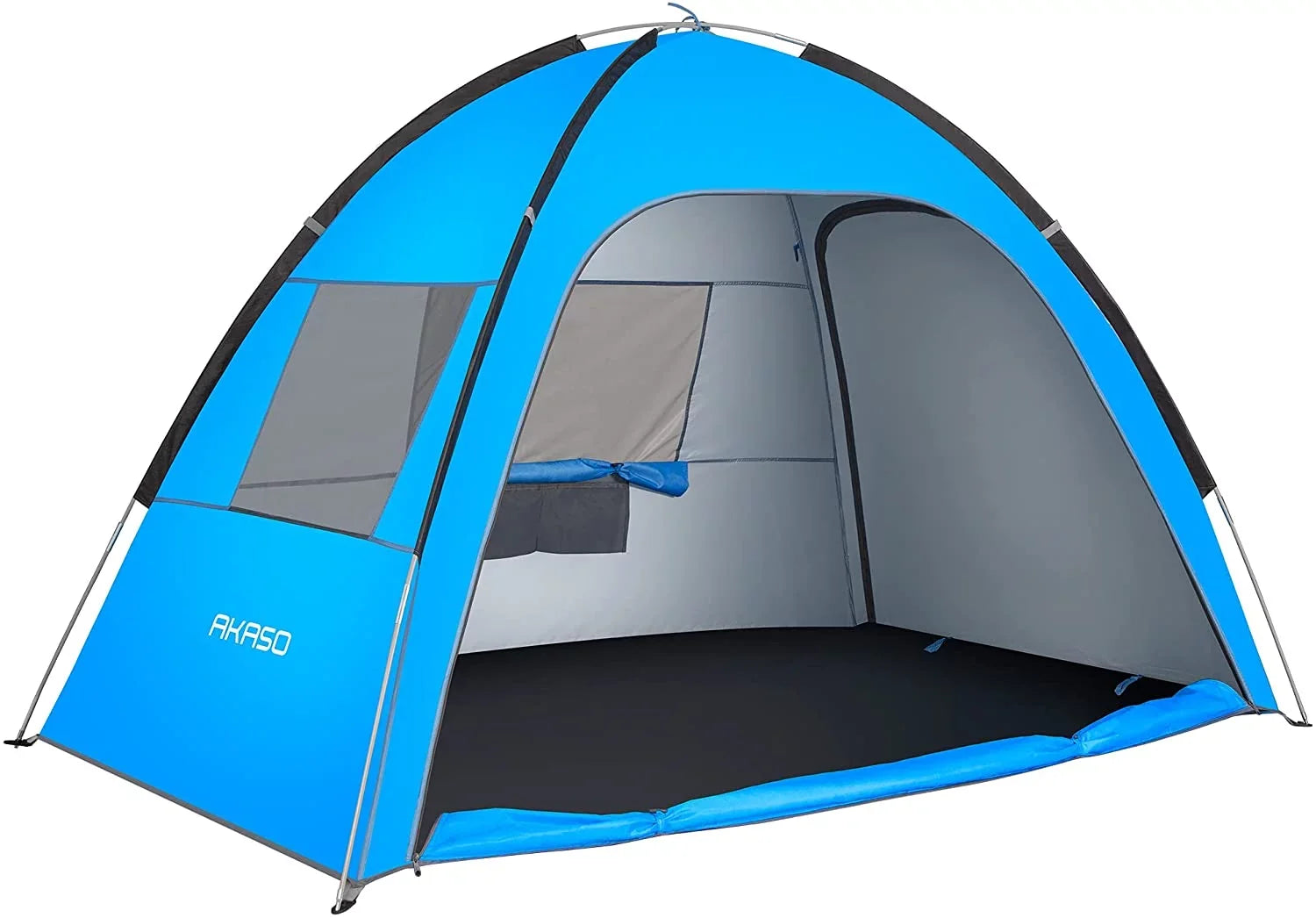 AKASO Beach Tent for 3-4 Person, UPF 50+ Assemble 7.4' x 4.7' Beach Tent, Blue