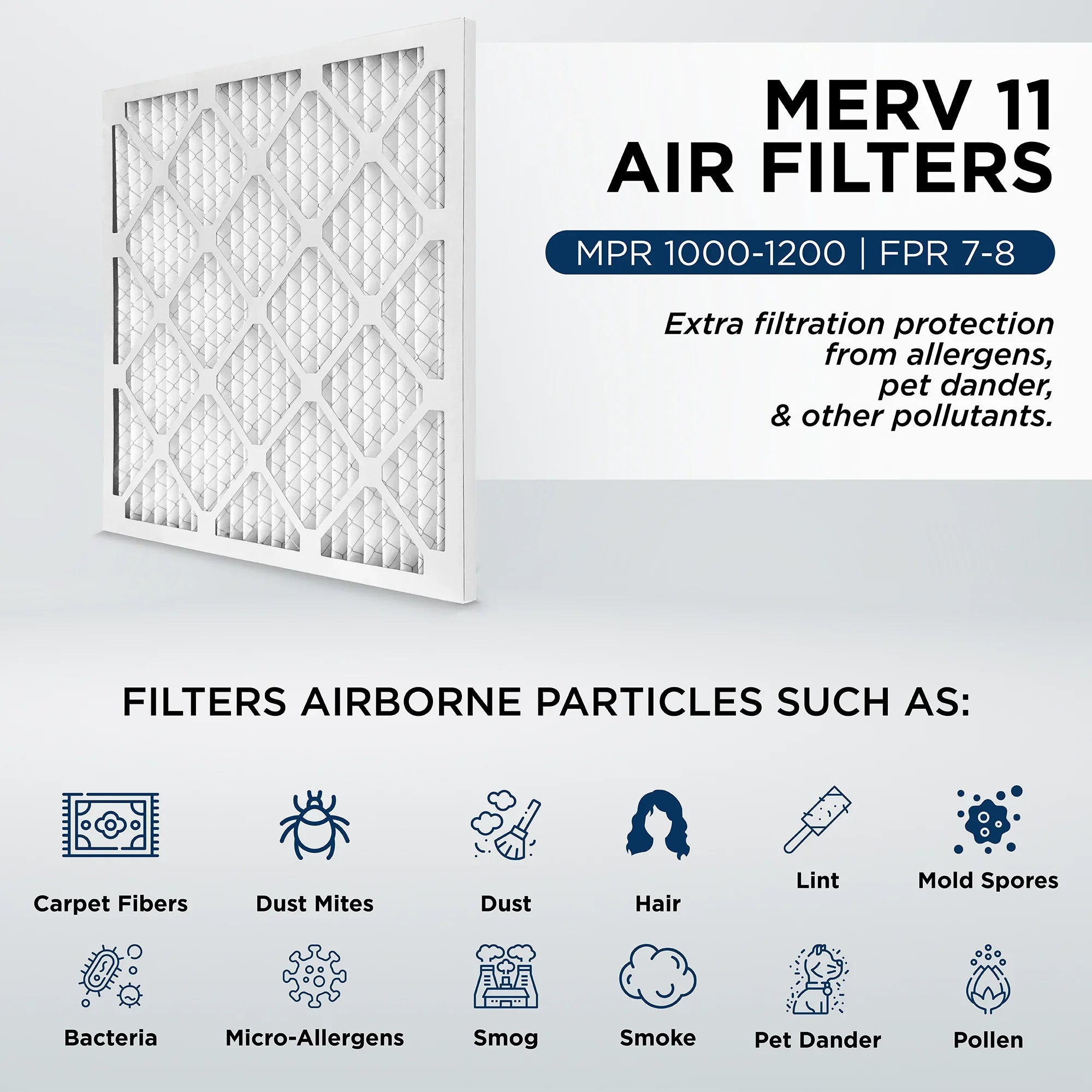 25x25x1 MERV 11, MPR 1000 Pleated AC Furnace 1" Air Filters by Pamlico. Quantity 6. Actual Size: 24-1/2 x 24-1/2 x 3/4