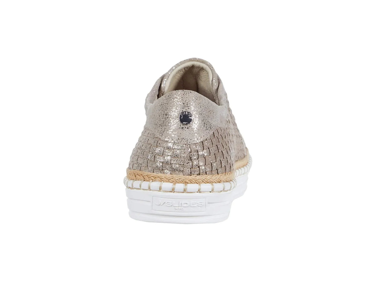 J SLIDES Womens Gold Padded Logo Hardware Woven Goring Kayla Round Toe Platform Slip On Leather Sneakers Shoes 10 M