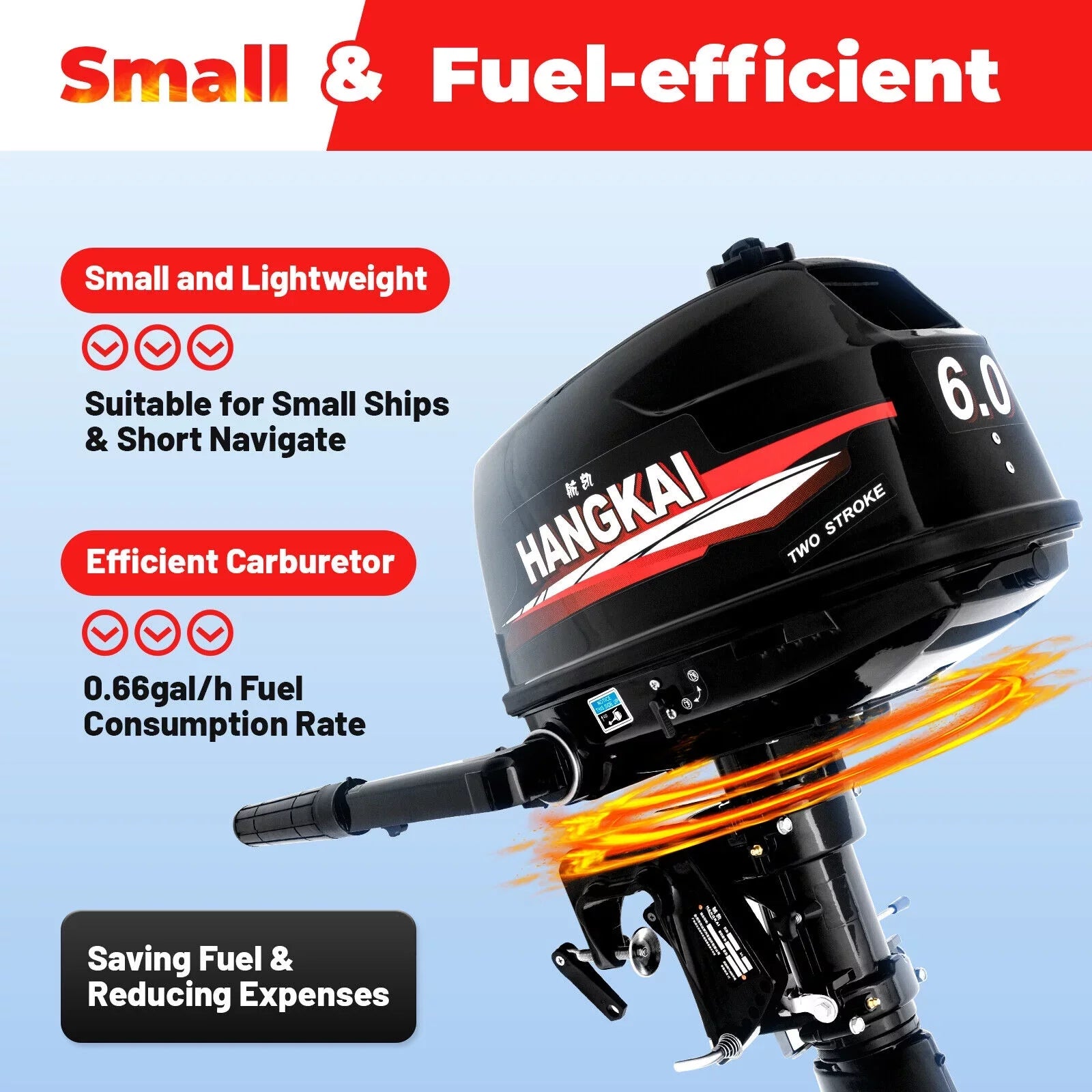 CNCEST Outboard Motor 6 Hp 2-Stroke Inflatable Fishing Boat Motor Engine Water Cooling System