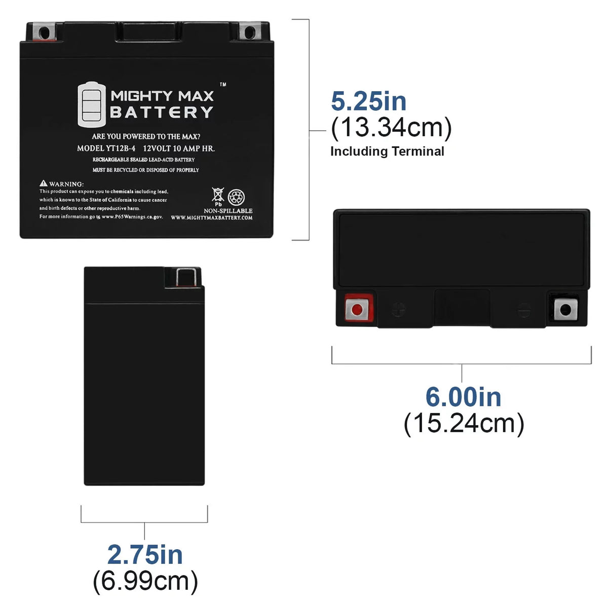 YT12B-4 12V 10Ah SLA Battery Replacement for Power Max GT12B-4