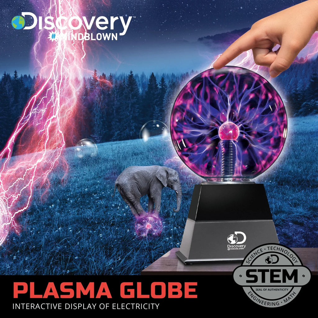 Discovery #Mindblown 6" Plasma Globe Lamp with Interactive Electric Touch and Sound Sensitive Lightning and Tesla Coil, Includes AC Adapter, Glass STEM Lava Lamp-Style Light for Desk, Kids Room