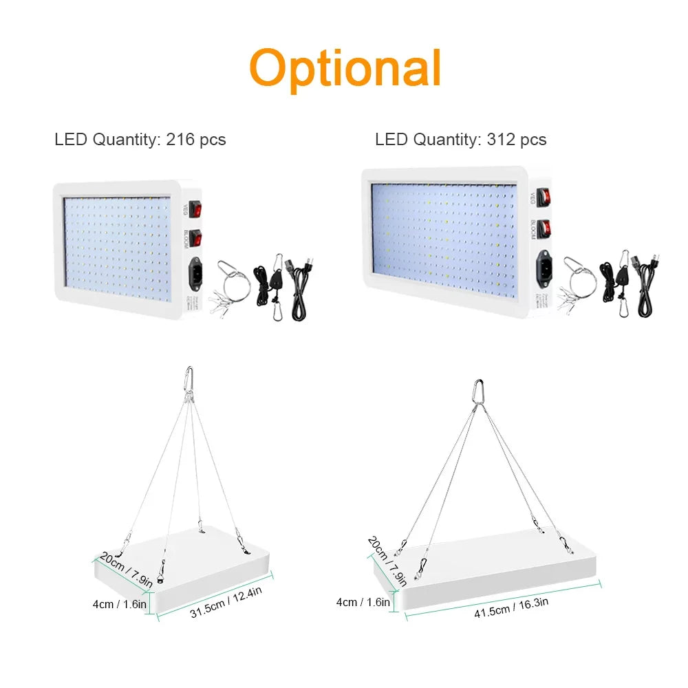 2000W Grow for Indoor Plants 312 LEDs Full Spectrum Veg and Bloom Dual Switch IP65 Waterproof Hanging Plant Growing Lamps for Seedlings Flowers Greenhouse