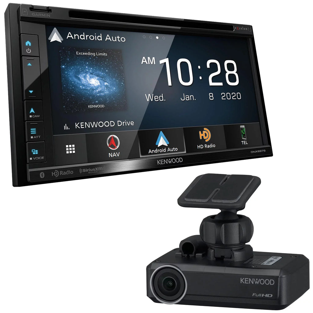 Kenwood DNX697S Navigation Receiver Compatible With Apple CarPlay & Android Auto with a Kenwood DRV-N520 Drive Recorder