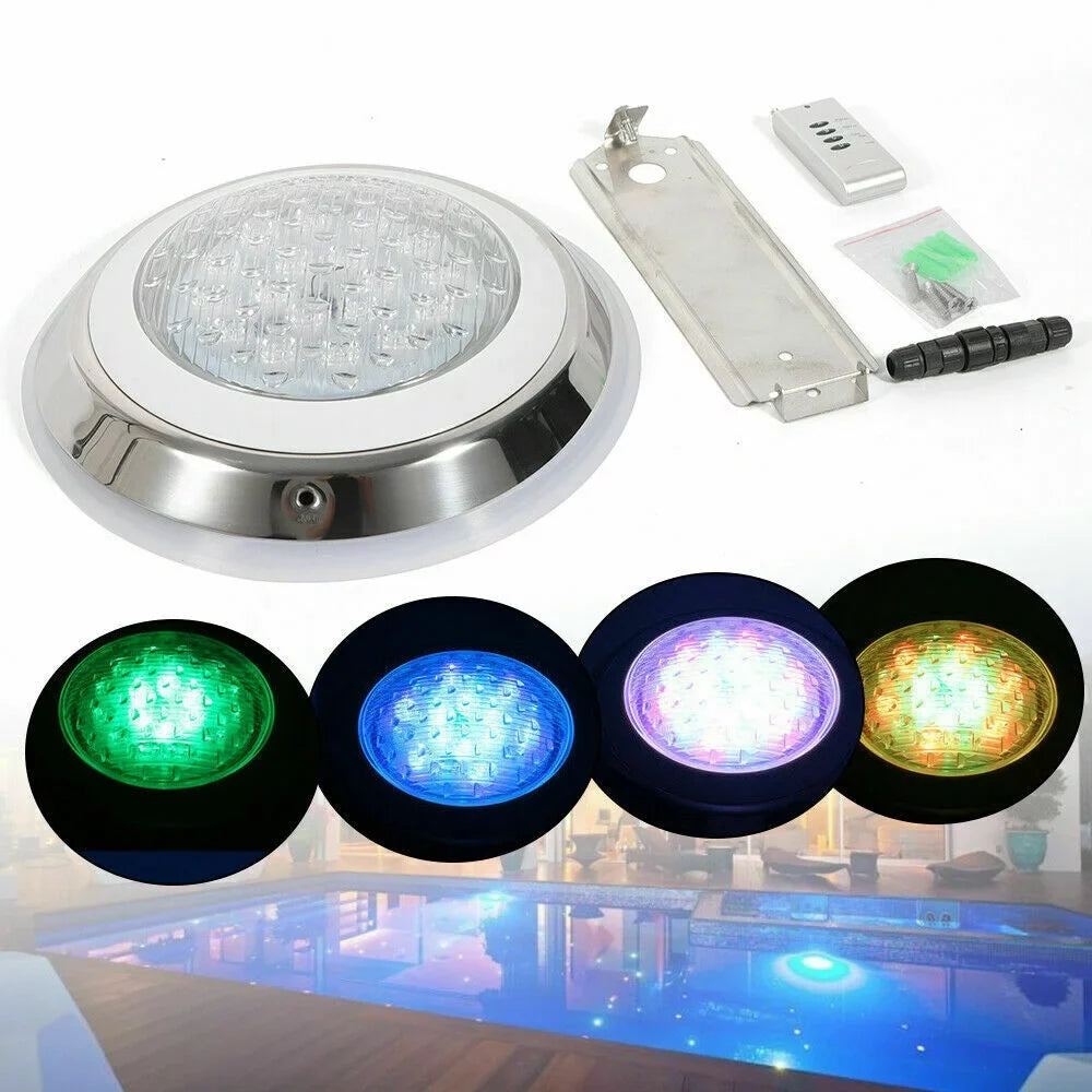 12V 54W RGB Underwater Swimming Pool Light 7 Color-Change LED Lights w/Remote IP68 Waterproof, Stainless Steel
