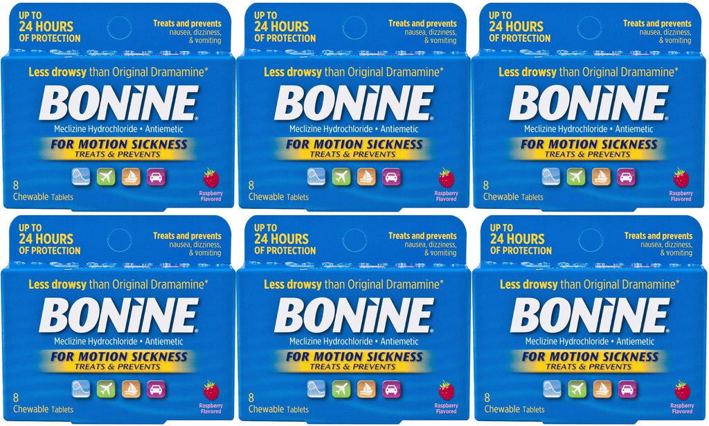 Bonine For Motion Sickness Chewable Tablets, Raspberry Flavored - 8 ea, 6 Pack