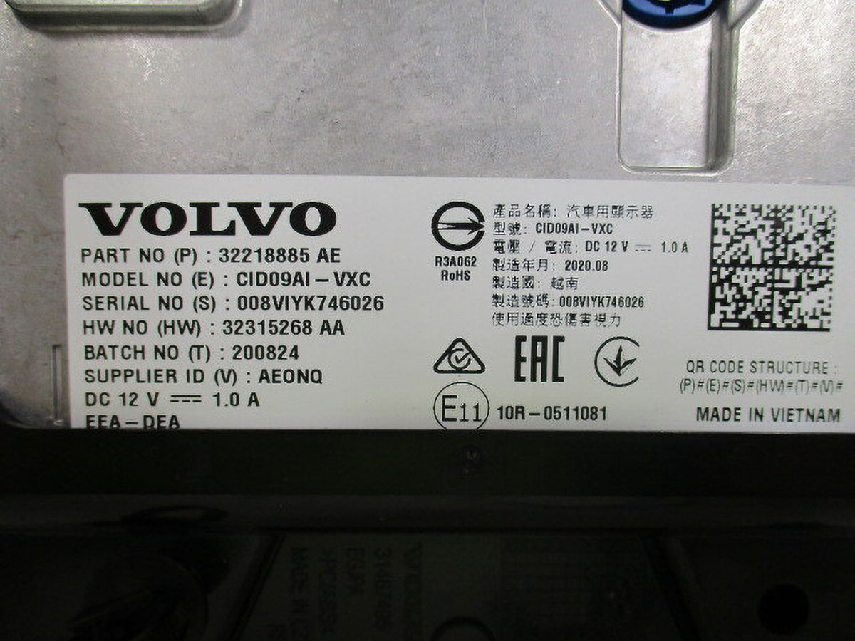 Pre-Owned 2021 Volvo S60 XC60 Dash 9" Audio Temperature Media Touch Screen OEM LKQ (Good)
