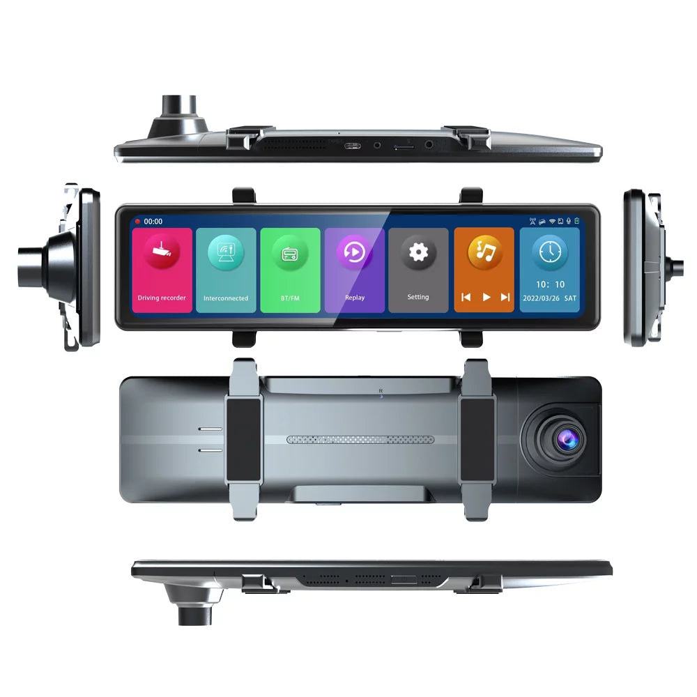 OWSOO 3 Cameras Dash Cam 12in 2.5K Clear Car Rearview Mirror Car Video Recording Touched Screen Car Recorder Carplay Auto Driving Recorder