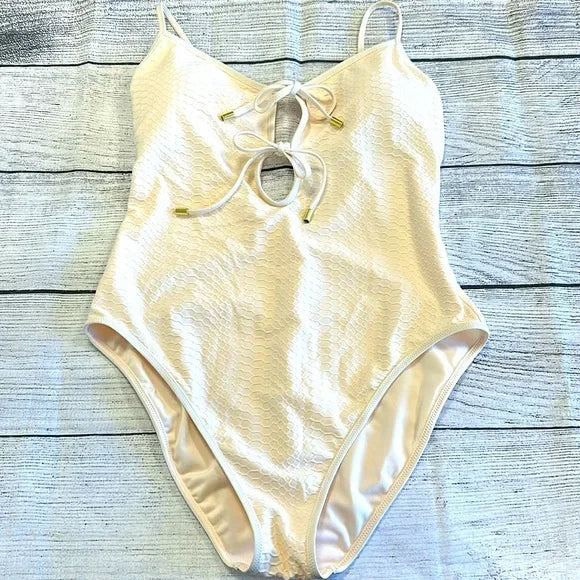 Sanctuary WHITE SAND Snake-Print Keyhole One-Piece Swimsuit, US X-Large