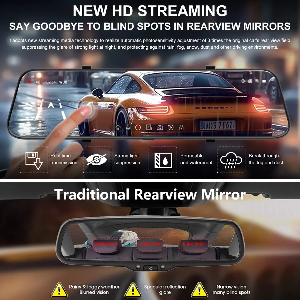 10" Mirror Dash Cam,Kepeak 1080P FHD Full Touch Screen Front and Rear View Backup Camera,G-Sensor, Parking Monitor, 170° Wide Angle,with 5.5 Meters Cable