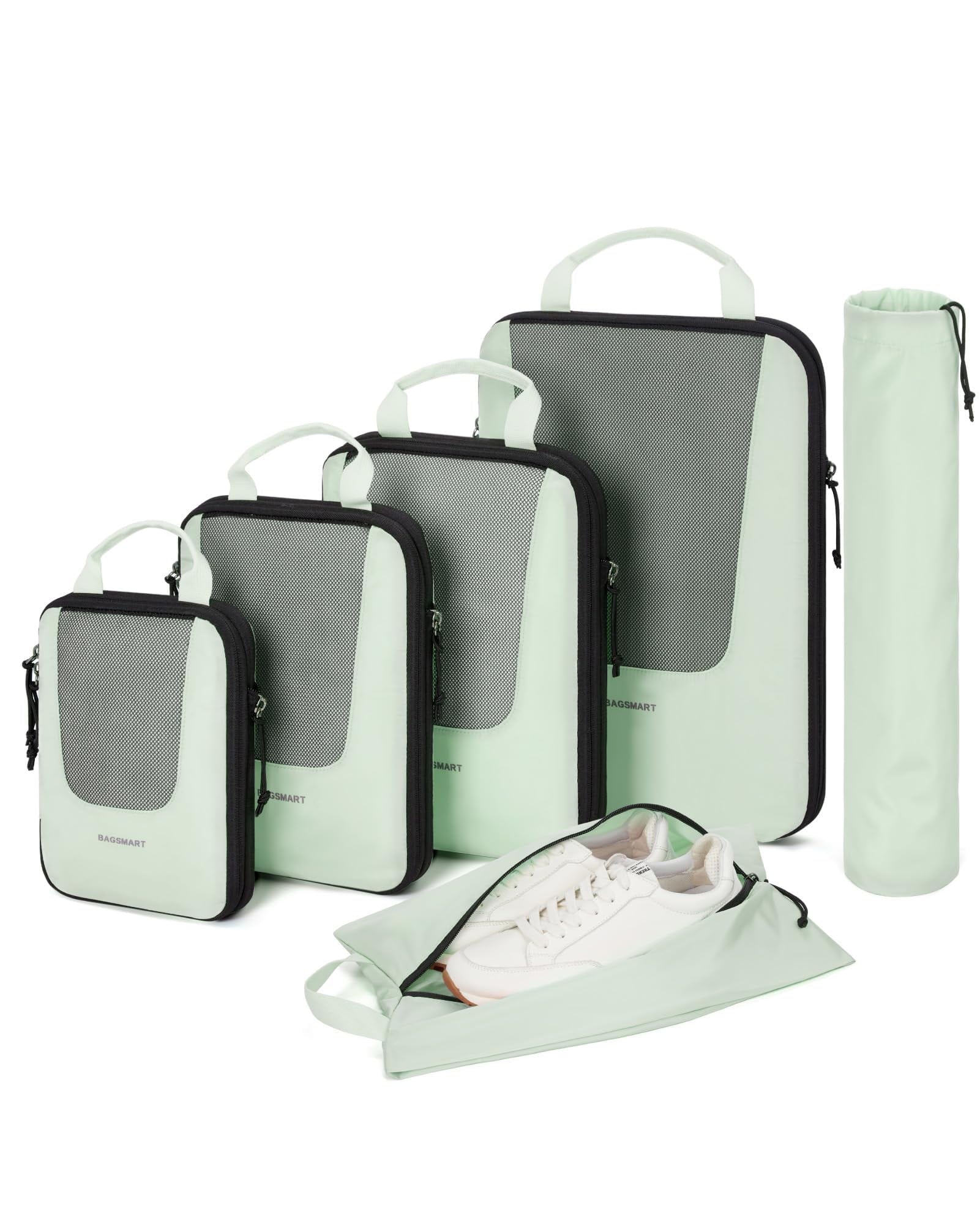 BAGSMART Packing Cubes for Travel, Compression Expandable 6 Pcs Luggage Packing Organizers Foldable Lightweight Suitcase Storage Bags for Travel Accessories, Green