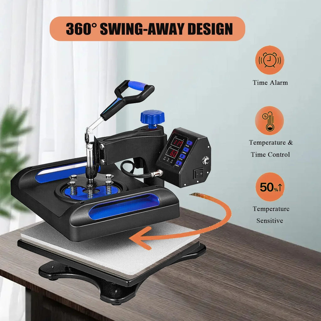 Blue Heat Press Machine 8 in 1, 15 x 15 Inches Sublimation Transfer Printer, Digital Precise LCD Control Printing, 360 Swing Away Vinyl Transfer Printer for T-Shirts, Canvas Bag, Pillow, Banner