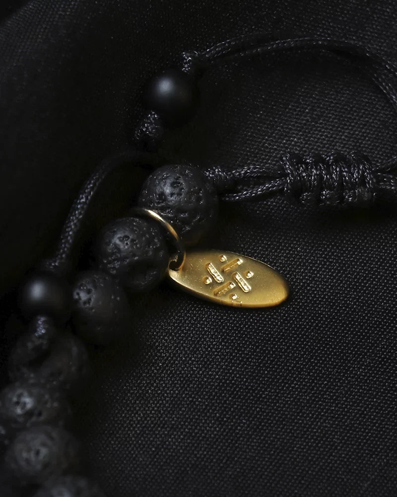 By Fabrizio Design Cagliari Adjustable Bracelet in Matte Onyx, Crown Charm, and Silver Volcanic Rock for Men & Women