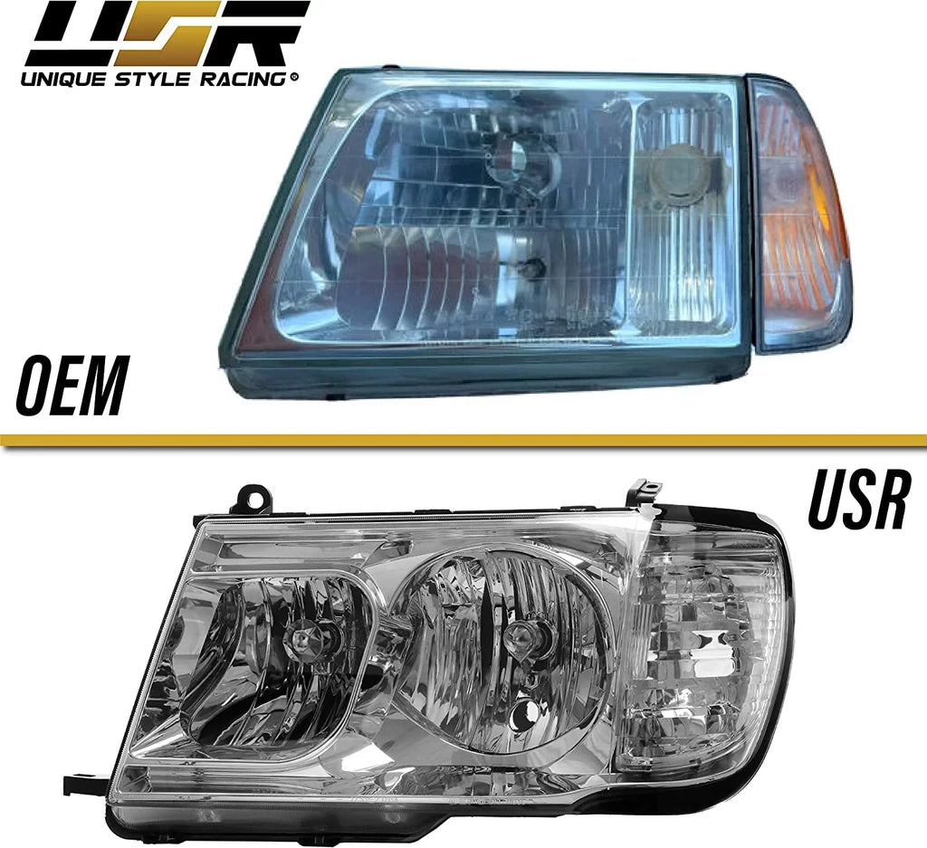 USR DEPO FJ100 Headlights - Headlamps Set (Left + Right) Compatible with 1998-2005 Toyota Land Cruiser FJ 100 (Euro Style with Clear Corner ONE Piece Design)
