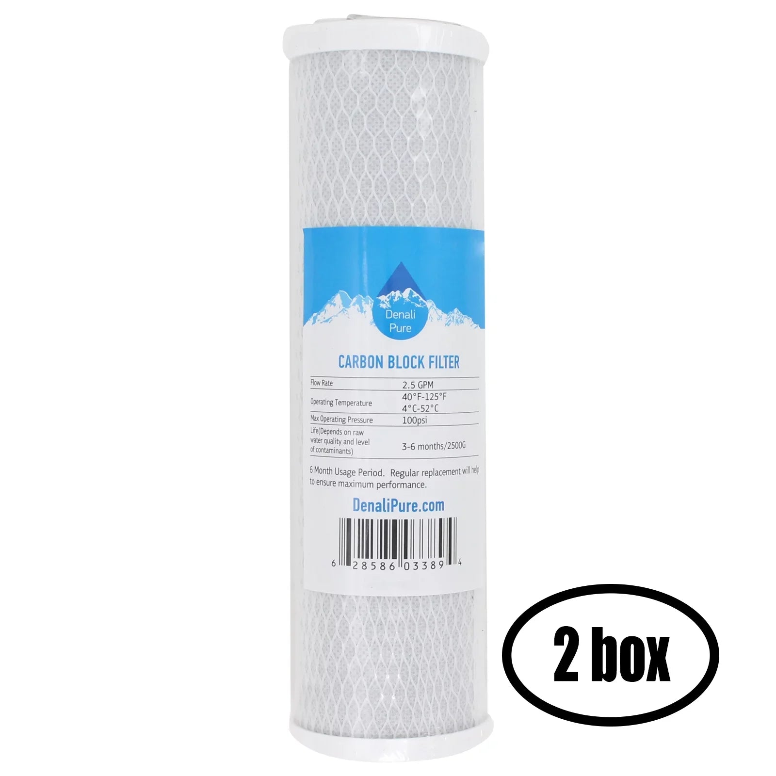 2 Boxes of Replacement for AquaFX RO-DOL-PR Activated Carbon Block Filter - Universal 10 inch Filter for AquaFX Dolphin RO Well System - Denali Pure Brand
