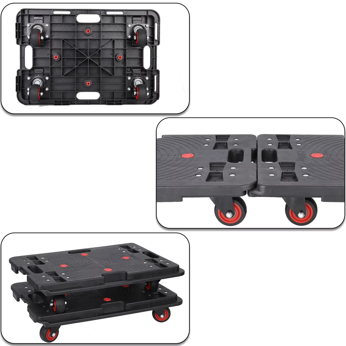 Homhougo—2PCS Portable Folding Hand Truck 330 Lbs Capacity 4 Rotate Wheels Transport Trolley Luggage Cart for Home Office Travel Black 2pcs