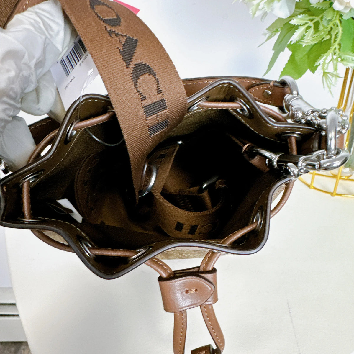 Coach CR145 Mini Bucket Bag In Signature Canvas IN Khaki Saddle