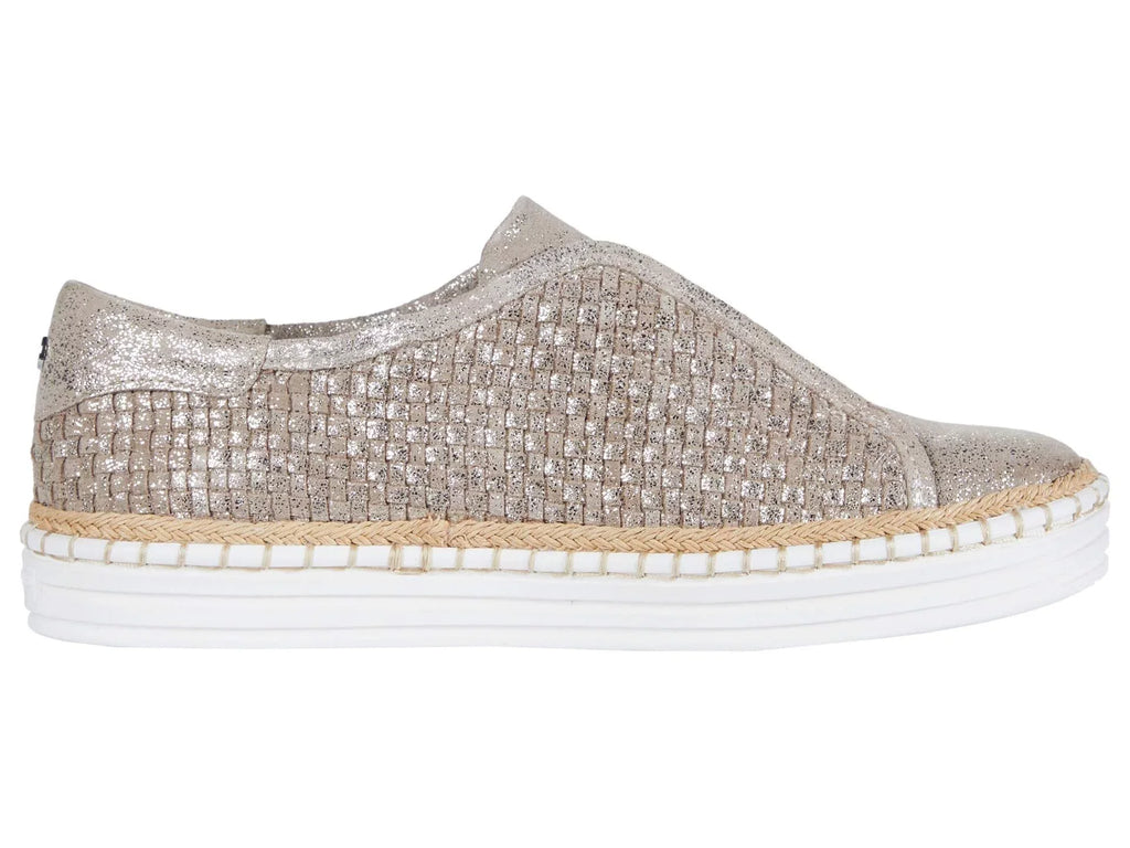 J SLIDES Womens Gold Padded Logo Hardware Woven Goring Kayla Round Toe Platform Slip On Leather Sneakers Shoes 10 M