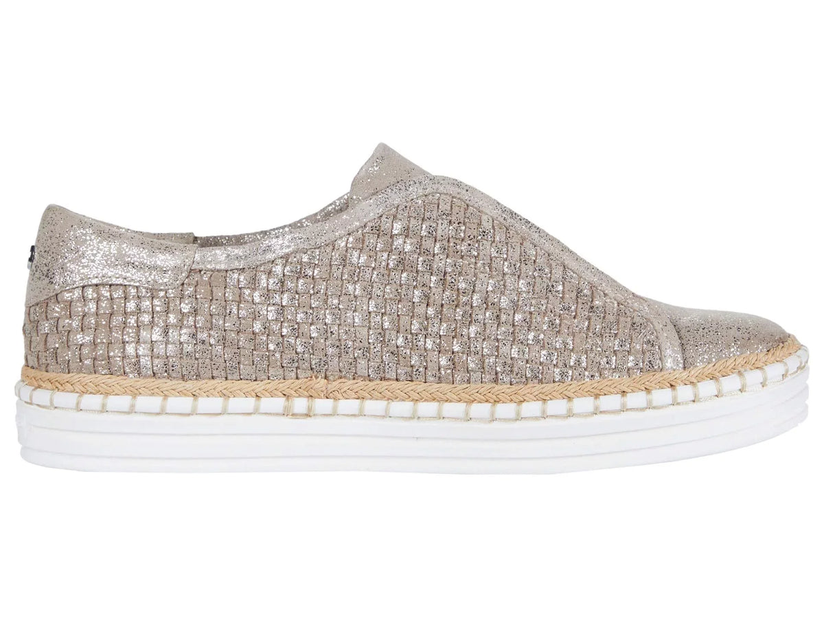 J SLIDES Womens Gold Padded Logo Hardware Woven Goring Kayla Round Toe Platform Slip On Leather Sneakers Shoes 10 M