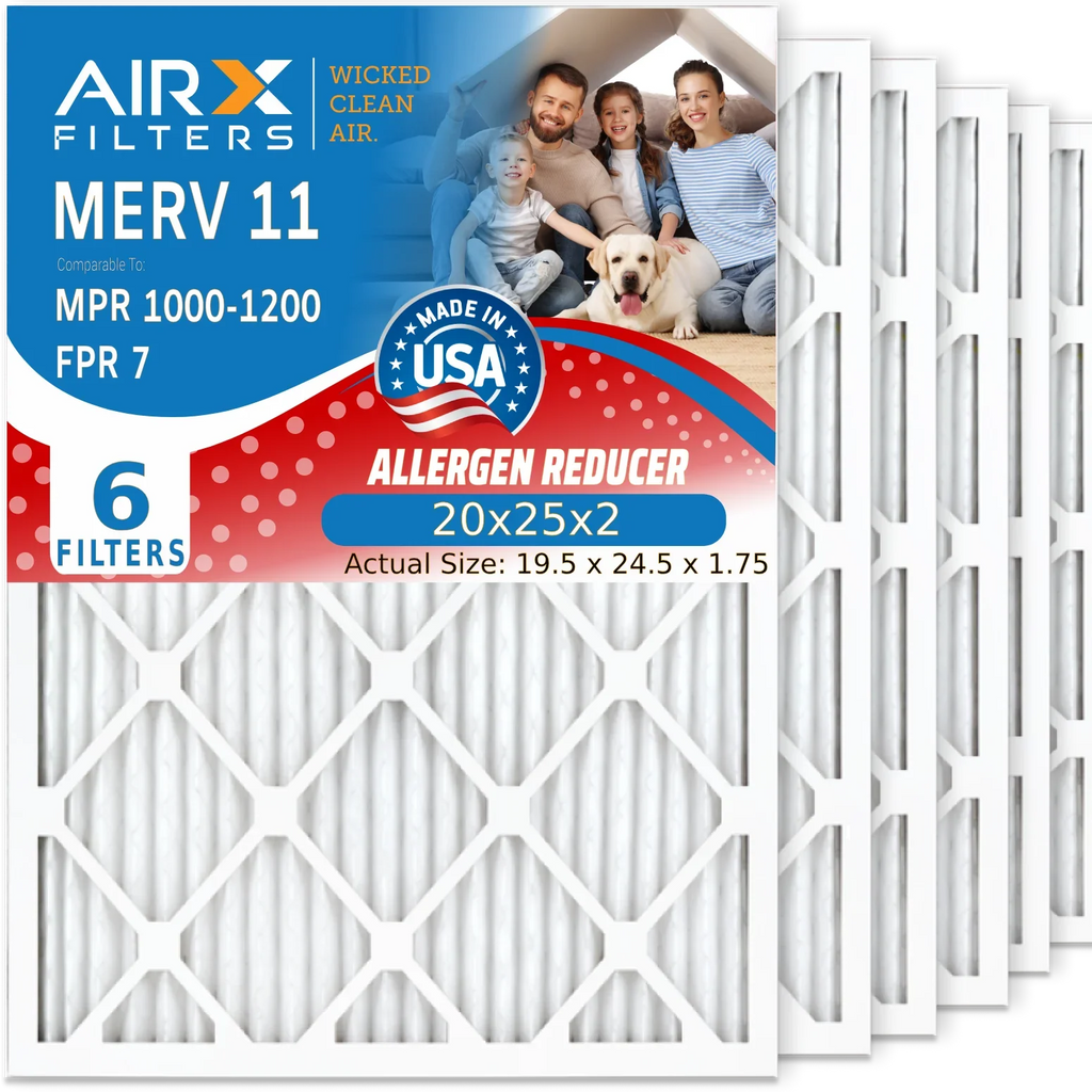 20x25x2 Air Filter MERV 11 Comparable to MPR 1000, MPR 1200 & FPR 7 Electrostatic Pleated Air Conditioner Filter 6 Pack HVAC Premium USA Made 20x25x2 Furnace Filters by AIRX FILTERS WICKED CLEAN AIR.
