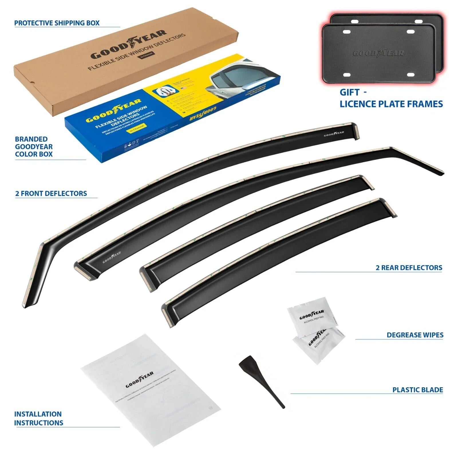Goodyear Shatterproof in-Channel Window Deflectors for Hyundai Elantra 2017-2020, Rain Guards, Window Visors for Cars, Vent Deflector, Car Accessories, 4 pcs - GY003459LP