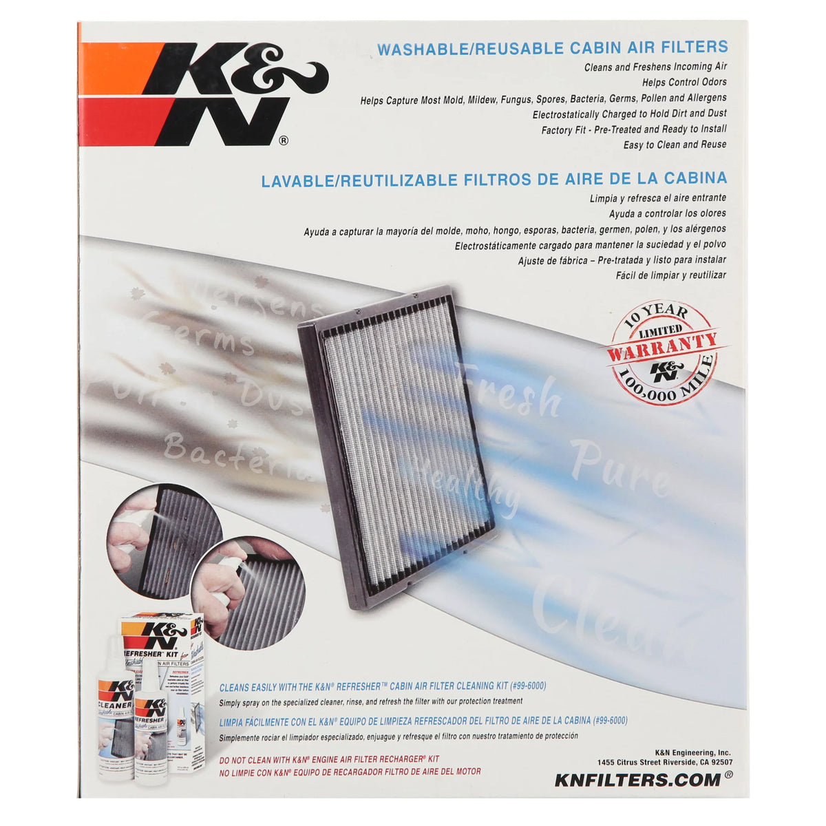 K&N VF2010 Washable & Reusable Cabin Air Filter Cleans and Freshens Incoming Air for your Hyundai, Kia Fits select: 2006-2010 HYUNDAI SONATA, 2011-2012 HYUNDAI SANTA FE