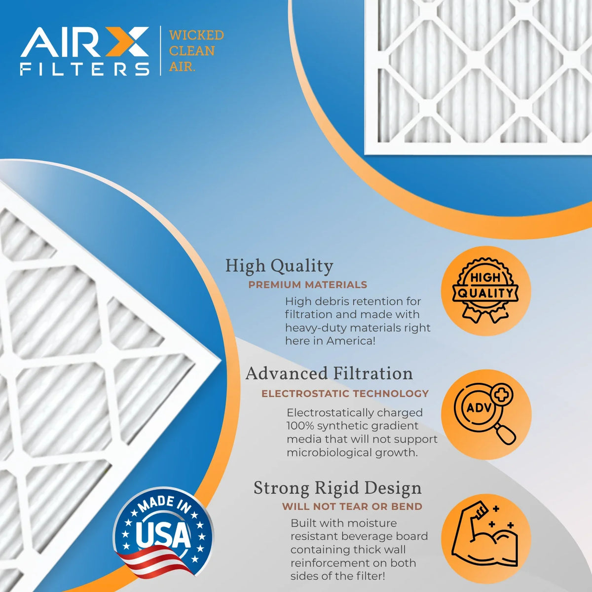 16x16x1 Air Filter MERV 11 Comparable to MPR 1000, MPR 1200 & FPR 7 Electrostatic Pleated Air Conditioner Filter 6 Pack HVAC Premium USA Made 16x16x1 Furnace Filters by AIRX FILTERS WICKED CLEAN AIR.