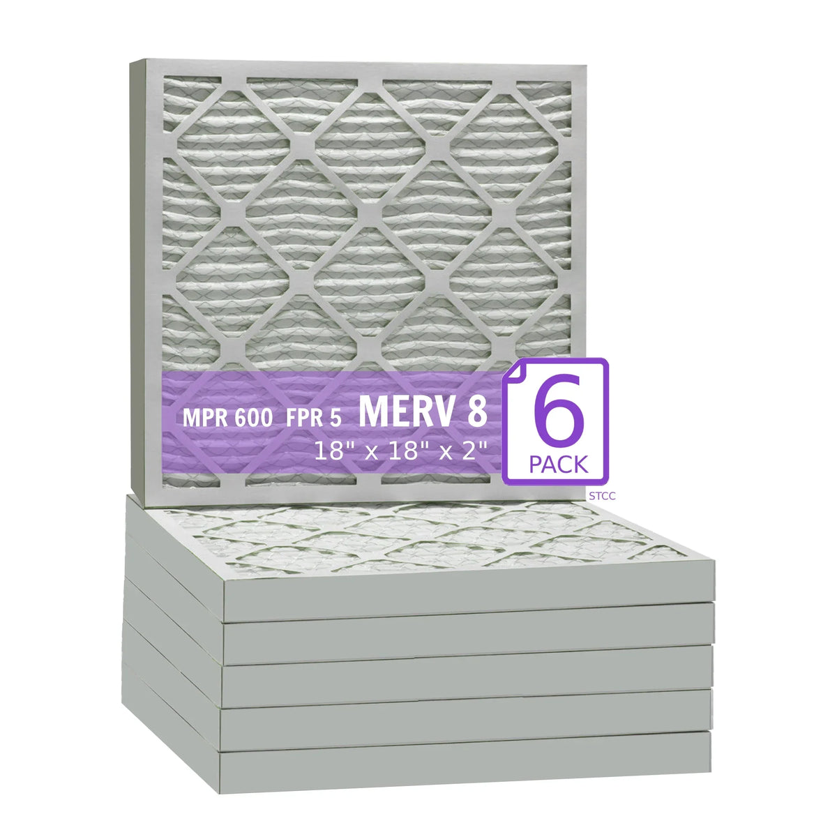 18x18x2, Purolator DMK80 Extended Surface Pleated Air Filter, Mechanical MERV 8, (6 Pack)